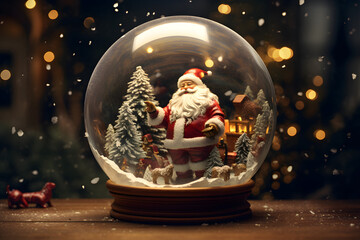 Papa Noel en una bola de cristal navideña
