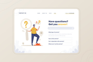 FAQ page question answer illustration on landing page template