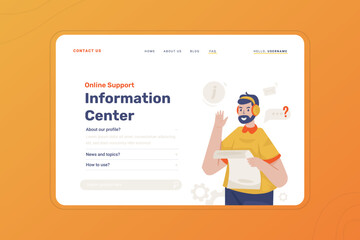 Information center illustration on FAQ website page template