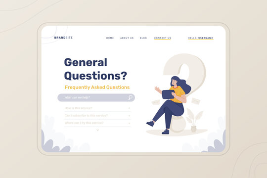 Online question illustration on FAQ website page template