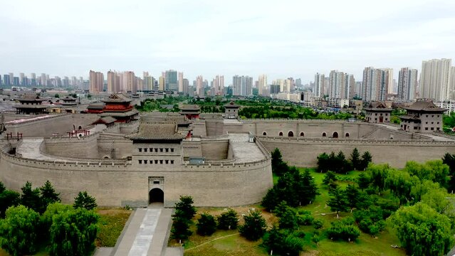 Aerial photography of the ancient city of Datong, Shanxi Province, China,
