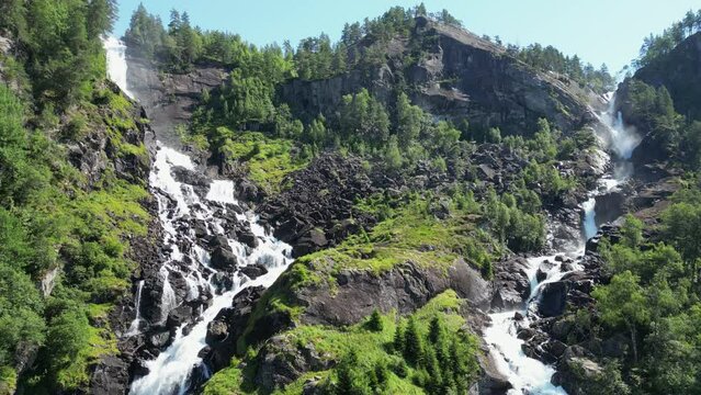 Latefossen Waterfall Cascade in Granvin, Odda, Norway, Scandinavia - Pedestal Down