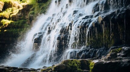 Fototapeta premium Captivating Cascade: Breathtaking Close-Up of a Natural Waterfall