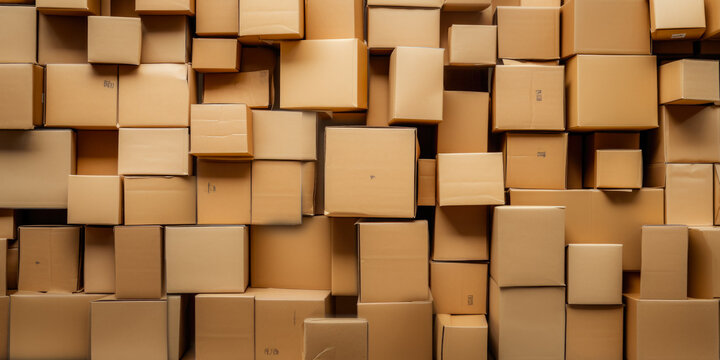 Scattered And Stacked Together Various Cardboard Boxes Created Using Artificial Intelligence