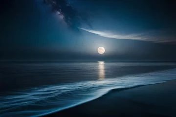 Fotobehang moonlight over the sea © SAJAWAL JUTT