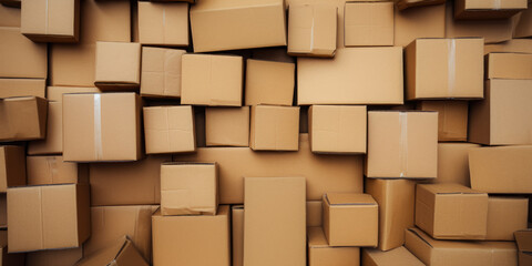 Scattered And Stacked Together Various Cardboard Boxes Created Using Artificial Intelligence