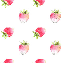 Strawberry seamless pattern. Watercolor hand painted illustration on white background.