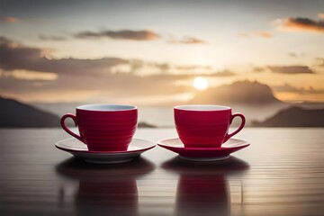 Naklejka na ściany i meble cup of coffee on sunset background