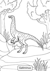 Gallimimus Dinosaur line art for coloring page vector illustration