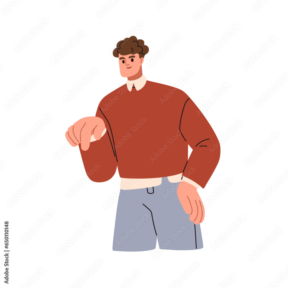 Poster business person indicating, pointing down with index finger. office worker, employee gesturing with 