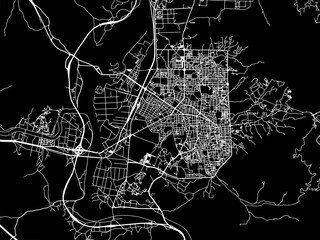 Vector road map of the city of  Chungju in the South Korea with white roads on a black background. - obrazy, fototapety, plakaty