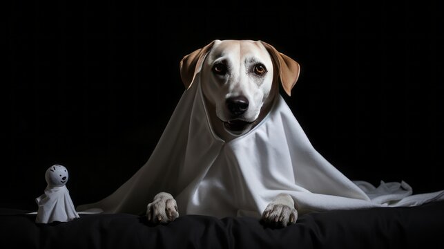 Adorable Dog Dressed as a Ghost