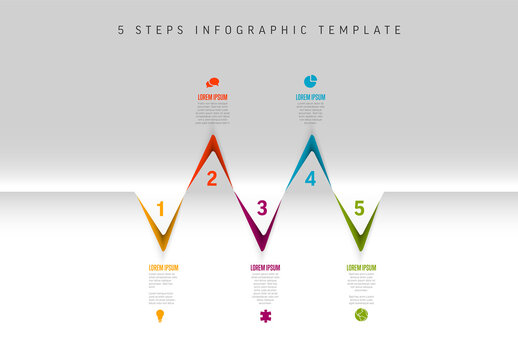 Five horizontal color corner steps elements template with icons
