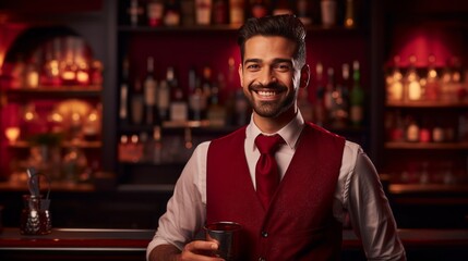 Cocktail Artistry a Confident Bartender in a Red Vest