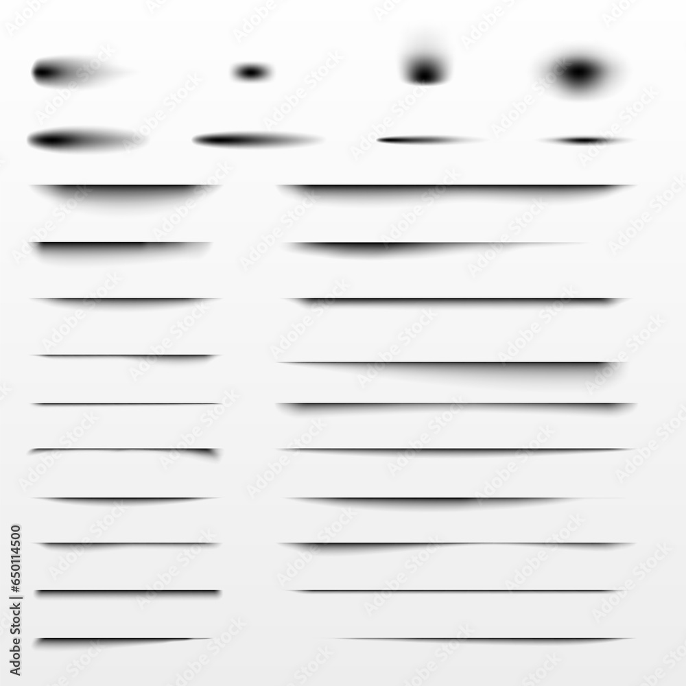 Wall mural shadow effect set. realistic blurred edges shadows of isolated templates. oval and rectangular drop 