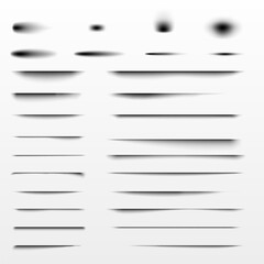 Shadow effect set. Realistic blurred edges shadows of isolated templates. Oval and rectangular drop shadows for any objects