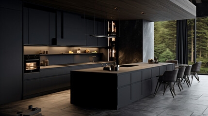 ブラックで統一されたシステムキッチン