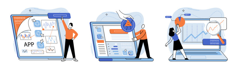 Application testing metaphor. Vector illustration. Application testing, detector identifying glitches for smoother software operation App test, obstacle course testing agility of app Software testing