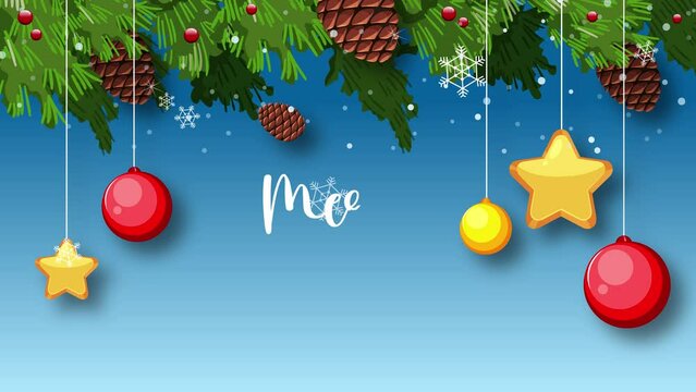 Pine tree border with snow drop decoration for Christmas Merry Christmas background