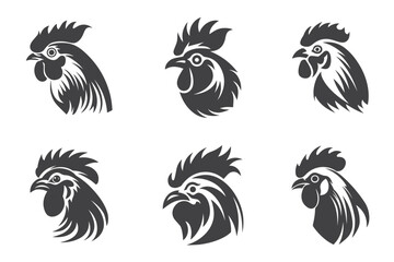 chicken rooster head mascot logo vector collection