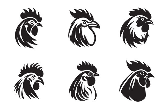 chicken rooster head mascot logo vector collection