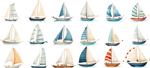Set of sailboats on a white background