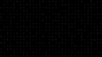 Obraz premium Colored rotating electronic circuits on black bg. Abstract festive background for advertising, congratulations, text. Colorful creative flat dynamic shapes animation. Business bg. 3D render