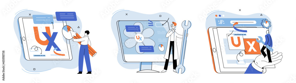 Wall mural user experience design. vector illustration. ux ui design, recipe for crafting software that users l