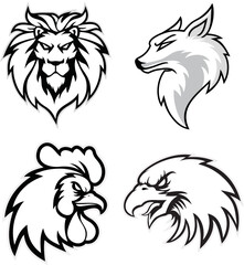 Set of Four Animal Mascots, Vector Illustration
