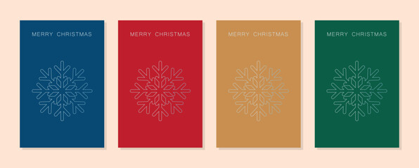 Set of Merry Christmas Card Designs with Simple Geometric Christmas Tree Illustration. Modern Linear Luxury Christmas Cards with Merry Christmas Text. Vector Design template.