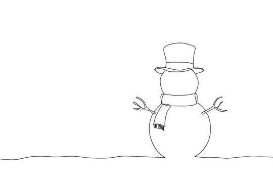 recommend clip art: Continuous line drawing of snowman christmas and new year. One line art concept of christmas and happy new years greeting card. Vector illustration.
