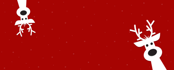 Cute Christmas reindeer on a red background. Christmas background, banner, or card.