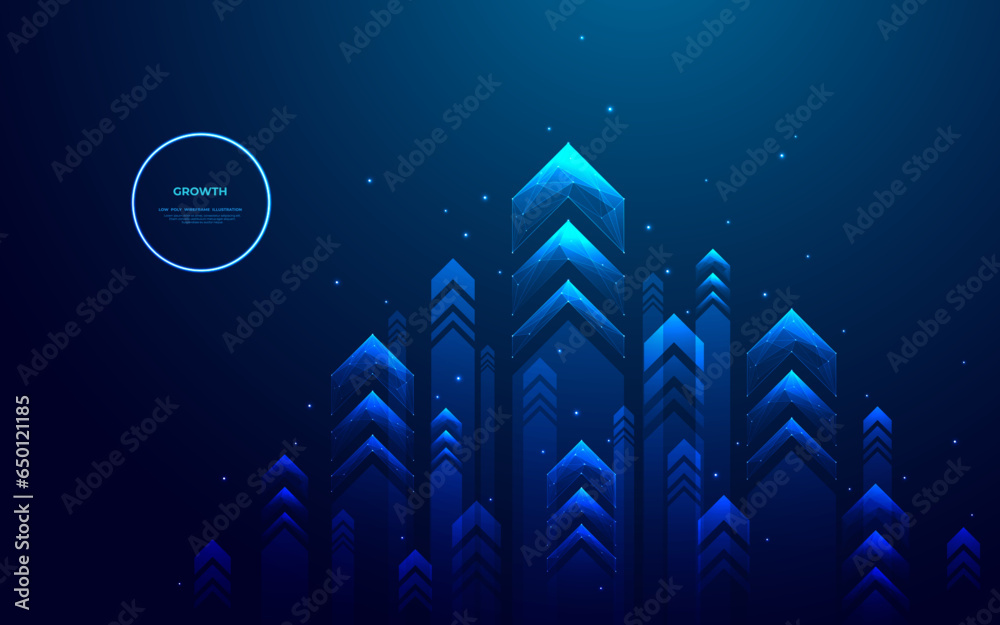 Aufkleber digital blue growth up arrows on the technology background with glow dots as stars. business growth 