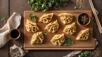 Fototapeta premium Chinese dumplings, soy sauce