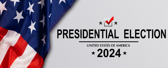 Politics and voting concept. Part of the American flag with Presidential election 2024 text on...