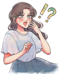 「！？」若い女性がビックリするレトロ少女漫画系イラスト
