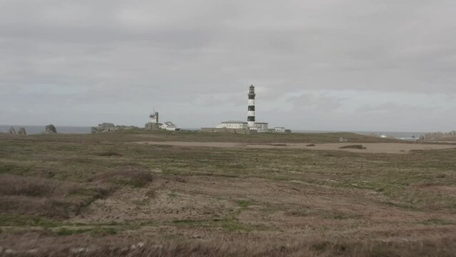 The Creac'h Lighthouse In Ushant, stormy day in Ouessant/Ushant, Bretagne, France