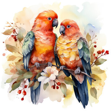 recommend clip art: watercolor Lovebirds Ornament clipart, Generative Ai