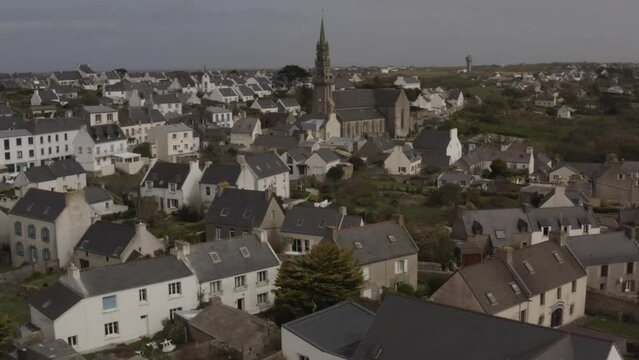 Aerial view of Lampaul village in Ouessant/Ushant in Bretagne, France.