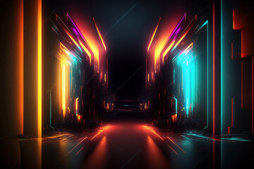 Neon lights abstract background HDR. AI Generative. - obrazy, fototapety, plakaty