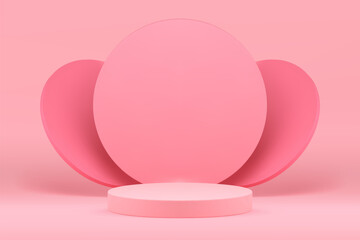 Pink 3d podium feminine elegant pedestal mock up for cosmetic product show presentation vector
