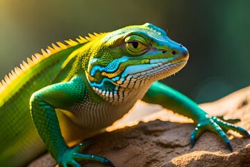 green lizard on a tree. AI-Generated