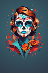 vector girl's face for the day of the dead holiday
