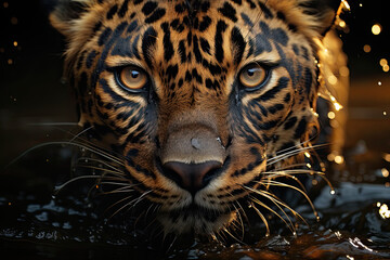 Close-up of wild cat with spots. Leopard. 