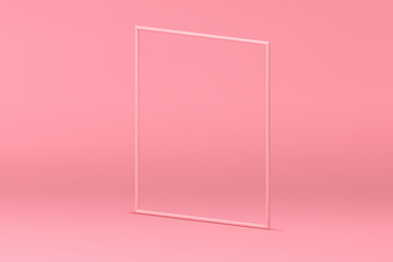 Pink 3d squared frame isometric display mock up for cosmetic product show presentation vector