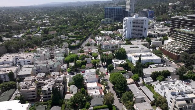 Drone flyover Residential buildings from Norma Triangle Neighborhood, West Hollywood
