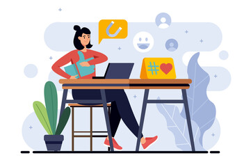 Social marketing minimalistic concept with people scene in the flat cartoon design. Marketer analyzes the needs of society and works on the dissemination of social problems.  illustration.