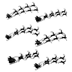 Silhouette set a santa claus and reindeer illustration vector