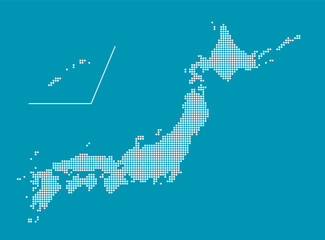 Vector illustration of Japan map (map drawn with circular dots)