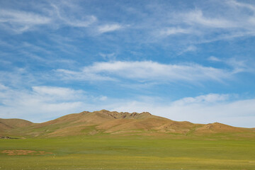 Mongolian landscape with blue sky